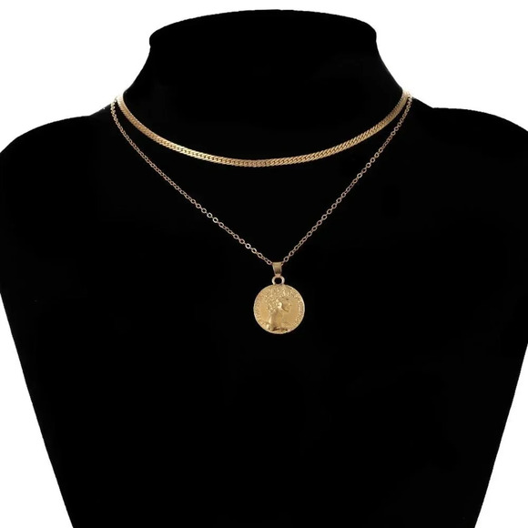Minimalist Gold Coin Chain Necklace & Earring Set - Picture 5 of 6